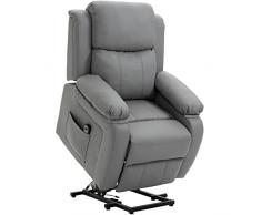 homcom Poltrona Relax Reclinabile 160°, Poltrona Elettrica Alzapersona con Poggiapiedi e Telecomando in Similpelle, Grigio