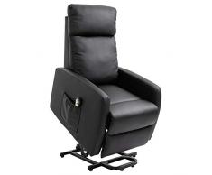 homcom Poltrona Alzapersona con Telecomando, Schienale Reclinabile a 145° e Poggiapiedi in Similpelle Nera, 66x95x138cm