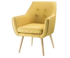 Poltrona da camera da letto o salotto in tessuto Giallo Ocra zampe in legno naturale 65x65x85 cm