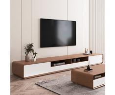 POVISON Mobile TV moderno 200 cm in legno bianco, console multimediale bassa con 4 cassetti, mobile contenitore aperto, impiallacciato noce, completamente assemblato