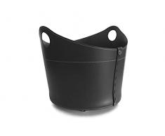 Gavemo Cadin portalegna in Cuoio, Borsa Porta Legna da Interno, Cesto per Legna da ardere, con Ruote gommate, Prodotto da Limac Design®, Nero