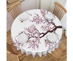 DMORJ Tovaglia rotonda in pizzo con albero di ciliegio, lavabile, in poliestere, rotonda, ideale per tavoli da buffet, feste, 152 cm