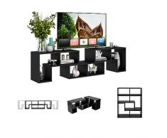 KOMFOTTEU Mobile TV Soggiorno in Legno, Mobile Porta TV Liberamente Combinabile, per TV fino a 65”, Mobiletto TV Multifunzione con 6 Vani Aperti, 134 x 30 x 43 cm, Nero