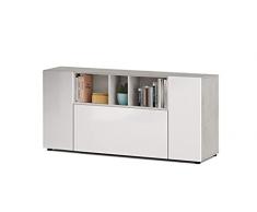 Dmora Credenza Moderna, Vani a Giorno, Buffet da Soggiorno con 3 Ante battenti, Porta TV, cm 150 x 76 x 41, Colore Bianco, Biancoo e Cemento