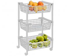 Artex art. 13.15.03 Carrello in Plastica 3 cestini con ruote piroettanti, misure 40x30x65h cm scaffale a 3 ripiani in plastica mobile cucina cantina