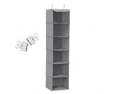 SONGMICS RCH06G - Scaffale pensile con 6 Scomparti, Interno con Struttura in Metallo, 2 mollette, per armadi in Diverse Altezze, Grigio, 30 x 130 x 30 cm (L x A x P), in Tessuto