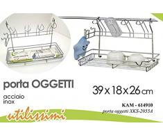 Idea cucina o bagno: Completo in metallo cromato per bagno o cucina con barra da fissare al muro e varie mensole per organizzazione; portaoggetti, portaposate, portarotolo (mensola per tazzine e bicchieri)