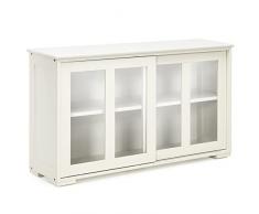 Giantex Credenza e Buffet Multiuso, a 3 Ripiani, Mensola Regolabile, 2 Ante Scorrevoli Trasparenti, Mobiletto Legno per Cucina, Soggiorno, Sala da Pranzo, 107x33x64 cm, 4 Colori (Bianco)