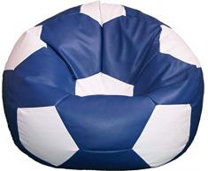 baselli Poltrona a Sacco Pouf Ø100 cm in Ecopelle Pallone da Calcio Blu e Bianco
