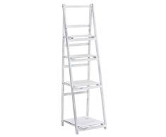 CLP Scaletta Decorativa Lillian in Legno I Scaffale A Scala Shabby Chic 4X Mensole E Stecca per Appendere Vasetti, Colore:Antico Bianco