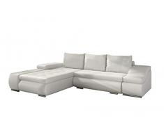 E-MEUBLES Divano ad angolo in letto Convertibile con Baule 4/5 Posti - in similpelle - Soggiorno & soggiorno - Lionel (Bianco (Soft 17), Sinistra)