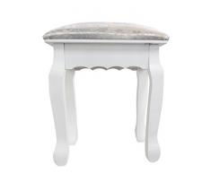 Mobili Rebecca® Sgabello Sedia Imbottito Decorato Legno Bianco Argento Provenzale Camera Bagno (Cod. re4153)