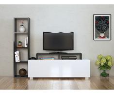ASTER Set Soggiorno - Parete Attrezzata - Mobile TV Porta con mensola in moderno design (Bianco/Nero)