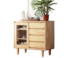 QINJIE Credenza Buffet Moderna in Legno, consolle portaoggetti, con 4 cassetti e 1 Anta in Vetro, per Cucina, Sala da Pranzo, Soggiorno, Ingresso