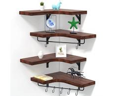 Beowanzk Mensole Angolari per Muro,Set di 4 Rustico Scaffale Angolare Legno Salvaspazio con Staffe,Scaffali ad Angolo per Bagno,Camera da Letto,Cucina,Soggiorno,Ufficio,Doccia