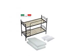 Eurobrico Letto a Castello in Acciaio con Rete a doghe Completo di 2 materassi e 2 guanciali.