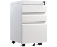 COSTWAY Cassettiera con 3 Cassetti, Mobiletto con 5 Ruote e 2 Chiavi, 65 x 50 x 38 cm, Nero/Bianco (Bianco A)