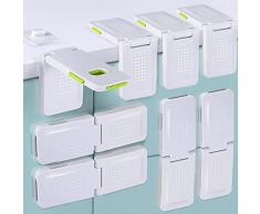 LOCN 8 Pezzi Bambino Chiusure di Sicurezza Armadio, Serrature di Sicurezza per Cassetti, Chiusura per Frigorifero, Per Superfici Piane o Ad Angolo Retto, Nessun Trapano Necessarioc (Grigio verde)