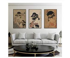 Stampa su Tela Decorativo Giapponese Decorazioni Giapponesi Dipinti e Stampe Quadri per pareti Stampa su Camera da Letto -50x70cmX3 Pezzi Senza Cornice