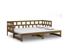 Festnight Divano Letto Matrimoniale, Dormeuse Estraibile, Letto Estraibile, in Legno Massello di Pino 2X(90x190) cm Miele