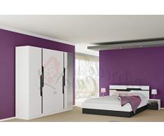 Arredodacasa.com Camera Completa Bianca E Nera Stanza da Letto Matrimoniale Moderna con Armadio 4 Ante Battenti con Un Anta in Parte Specchiata Un Letto E Due Comodini CDLI7013