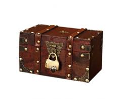 OPKK Retro Antiquetreasure Cassapanca con Serratura Vintage In Legno Storage Box Stile Antico (Colore: Rosso, Dimensioni: 18 x 11 x 10cm)