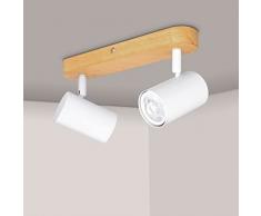 TaFiCo Lampada Faretti Soffitto Orientabili - Bianco Faretti LED Interno 2 Luci Plafoniere Soffitto GU10 Moderna Applique Faretto Legno per Cucina Camera da Letto Soggiorno Corridoio (Senza Lampadina)