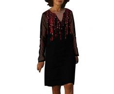 Abiti alla Moda da Donna Abito Casual Elegante Stampato con Scollo a V Abito Elegante Casual con Cuciture Abito Quotidiano Allentato Borsa di Stoccaggio Armadio (M,Rosso)