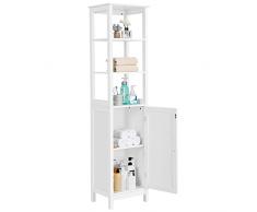 Yaheetech Armadietto Colonna da Bagno Mobile Alto da Terra con Ripiano e Ante Armadio in Legno 160 x 40 x 32 cm Mobiletto Autoportante da Angolo per Salotto Soggiorno