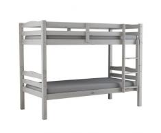 Arredo Stock Letto a castello in legno di pino massello utilizzabile come due letti singoli, 90x190x150 cm (Bianco)