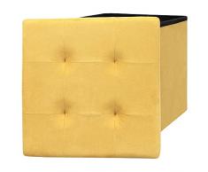 Pouf portaoggetti quadrato con coperchio, elegante, in pelle sintetica, ideale per salotto, camera da letto, ufficio in casa, 38 x 38 x 38 cm mod. DE4009 (mostarda)
