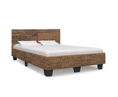 vidaXL Giroletto Stile Rustico Decorativo Struttura Intrecciata a Doghe Artigianale con Testiera Comodo Telaio Letto in Rattan Naturale 160x200 cm