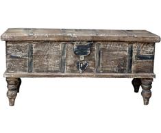 Guru-Shop Scatola in Legno Antico, Cassapanca in Legno, Tavolino, Tavolino da Caffè in Legno Massiccio, Decorato in Modo Elaborato - Modello 17, Marrone, 40x87x36 cm, Cassapanche, Scatole, Casse