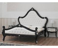 SIMONE GUARRACINO LUXURY DESIGN Letto Matrimoniale Bryanna Stile Barocco Dark King Size Nero Laccato e Foglia Argento Ecopelle Bianca Bottoni Crystal SW