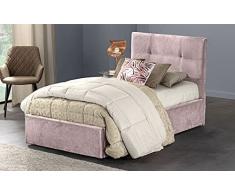 Dafne Italian Design - Letto singolo con contenitore, Effetto velluto rosa antico, Dimensioni: cm. 90 x 205 x 110 H