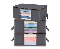 Lifewit 3 pezzi 35L Scatole per vestiti, scatola per armadio pieghevole, scatoloni per trasloco, contenitori sottoletto per Coperte, Biancheria da Letto, grigio