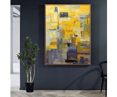 Pittura Ad Olio Dipinto A Mano Su Tela,Il Lusso Di Grandi Dimensioni Paesaggio Astratto Dipinti,Giallo E Grigio Quadrati,Europeo Moderno Decor Home Arte Per Soggiorno Ingresso Camera Da Letto Office,8