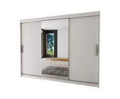 Armadio da camera con ante scorrevoli e specchio, guardaroba (bastone) con ripiani (L x A x P): 250 x 200 x 62 cm, Torm 1, bianco