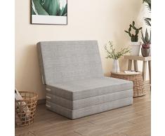 YURRO Materasso pieghevole in schiuma spessa, materasso singolo pieghevole per ospiti, materasso pieghevole futon tatami per ufficio, copertura staccabile, grigio chiaro, 60 x 200 x 8 cm