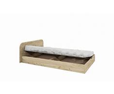 Letto Singolo con Contenitore ad Una Piazza e Mezza Moderno Letto 3 Colorazioni Rovere Chiaro Rovere e Wengé LI 2011 (Solo Letto, Rovere Chiaro)