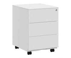 SONGMICS Cassettiera da Ufficio Studio Scrivania, Mobiletto con Ruote per Documenti e Cancelleria, con 3 Cassetti e Serratura, Pre-Assemblato, 39 x 45 x 55 cm (L x P x A), Bianco OFC63WT