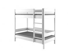 WNM Group Letto a Castello per Bambini Dino, 4 colori, molte dimensioni diverse, legno massiccio + panello in legno truciolare, 180X80X160, Bianco