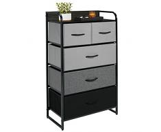 mDesign Elegante cassettiera moderna con 3 cassetti grandi e 2 piccoli – Comò in metallo, legno MDF e tessuto – Capiente canterano ideale per qualunque stanza della casa – multicolore/grigio/nero