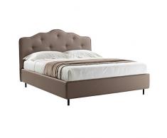 LettoFacile montalo in 30 Minuti - Letto Matrimoniale Rea con bottoni in Ecopelle Marrone con Rete e Box contenitore - Made in Italy (160 x 190 cm)