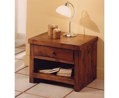 Comodino basso Tatami stile etnico coloniale in legno massello di teak finitura color noce - Prezzo OUTLET ONLINE