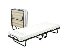 Cortassa - Letto Brandina Pieghevole XL Comfort con Materasso in Poliuretano Alto 10 cm, Struttura Rete Singola a Doghe in legno 90 x 200, Letto Salvaspazio con Rotelle