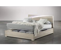Dafne Italian Design Letto matrimoniale con contenitore in legno, con luce a led, rete ortopedica a doghe - 169 x 203 x 94h.