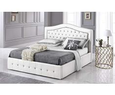 Letto matrimoniale con contenitore,rivestito in similpelle panna,testiera imbottita trapuntata. -184x210x114