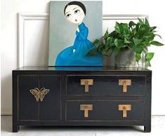 OPIUM OUTLET - Cassettiera in legno cinese, stile vintage, colore: nero