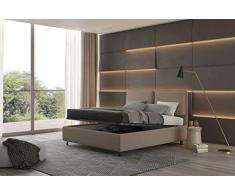 Talamo Italia Letto contenitore matrimoniale Bach, Made in Italy, Struttura in tessuto imbottito, Adatto a materasso 160x190 cm, Tortora